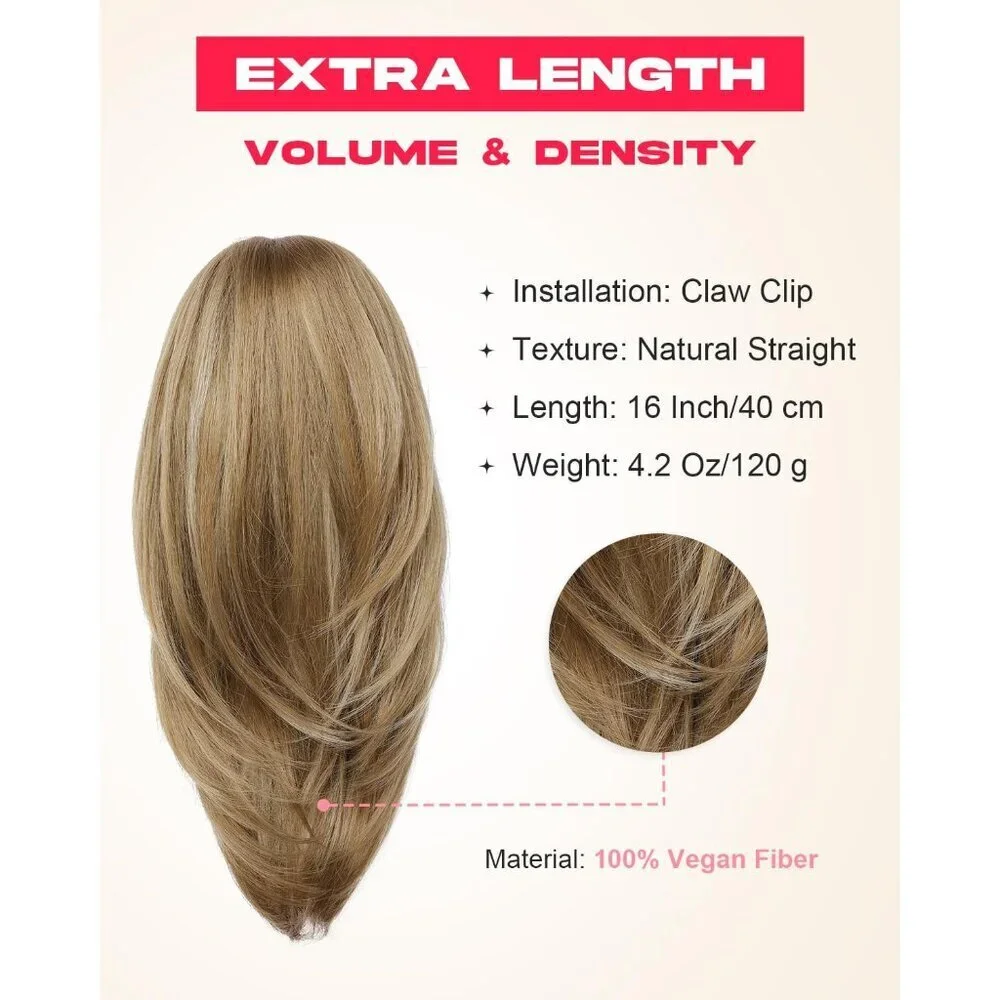 Ponytail Extension Synthetic 16in Clip-in High Pony Hairpiece Women Honey Blonde
